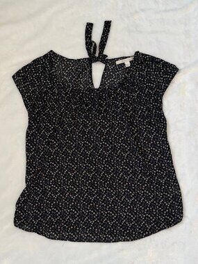 Lauren Conrad Navy Blue Flower Top with back tie bow - Size L
